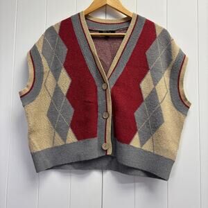 Witty Fox Womens Academia Smart Argyle Sweater Vest Size S Oversized Classic